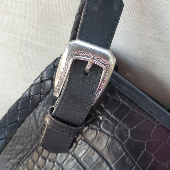 Brighton Black Leather Shoulder Bag with Silver Hardware Vintage! - Picture 9 of 9